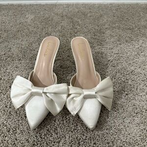 Elegant White Bow Mules